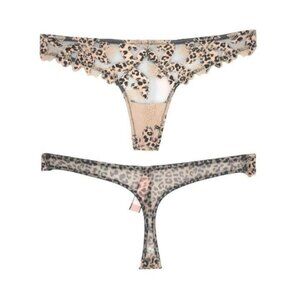 ❤️Victoria's Secret Size S Sexy Lingerie Embroidered Thong Panty Leopard Tan New